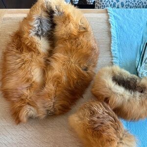 Luxurious Fox Fur Scarf and Cuffs Set